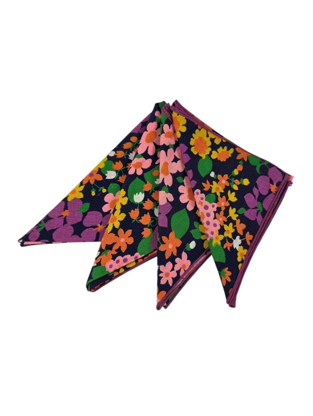 Vintage 70s Bright Floral Cloth Napkins Set of 4